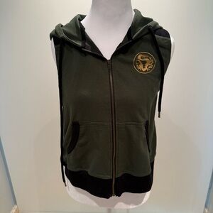 Green and Black Sleeveless Hoodie with Gold Dragon Emblem